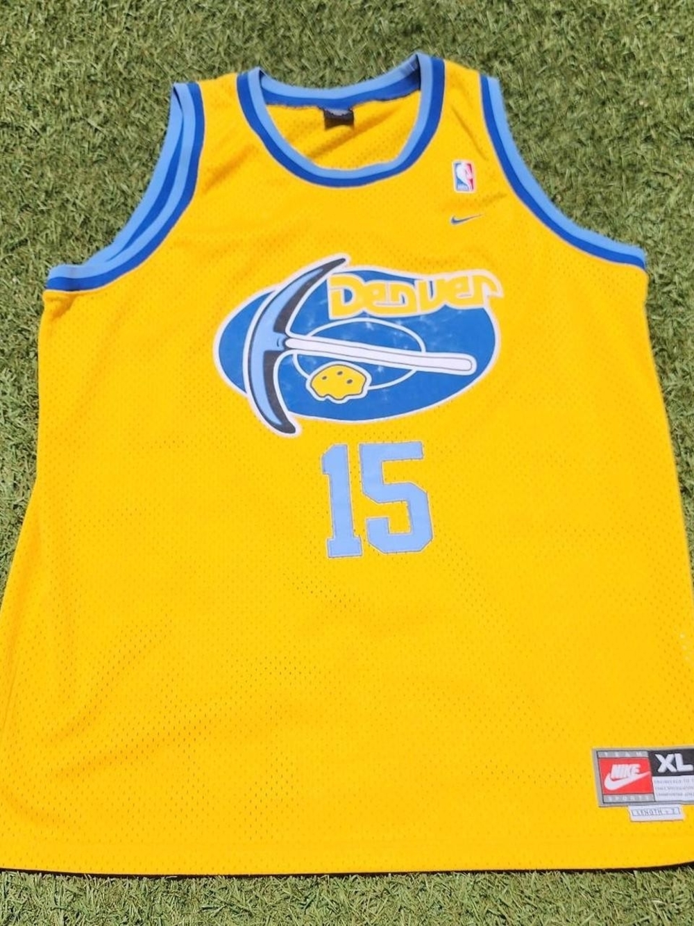 Nike Yellow Carmelo Anthony Basketball Jersey with Blue Trim #15